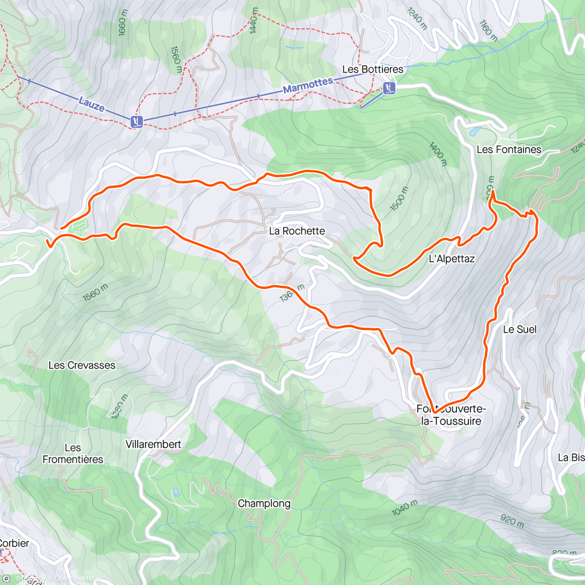 Mapa de la actividad (Fontcouverte - Les 3 Croix)