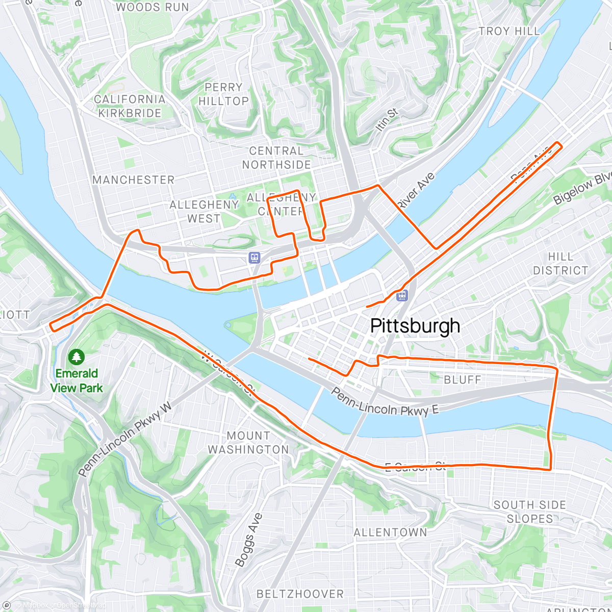 Map of the activity, Pittsburg Half