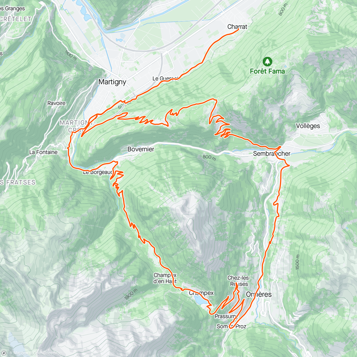Map of the activity, Champex Lac - Col des Planches