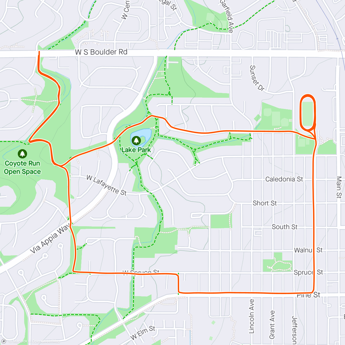 Map of the activity, Speed work + chill mileage