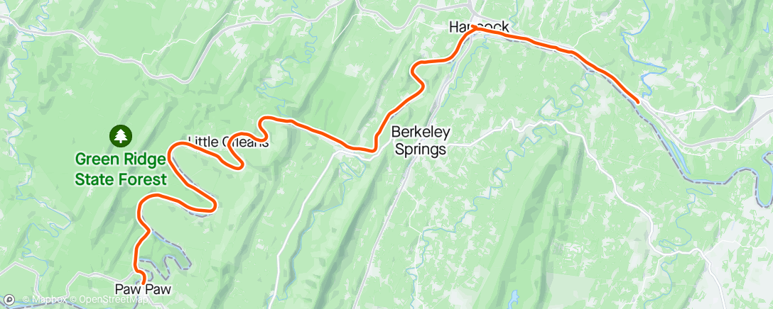 Map of the activity, Paw Paw, WV to Licking Creek Campsite, MD