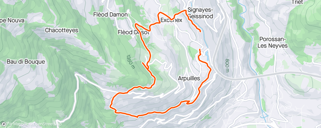 Mapa de la actividad, Sessione di trail running serale