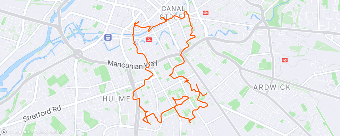 Mapa da atividade, Manchester City urban orienteering race course 2 . Scorchio hot day