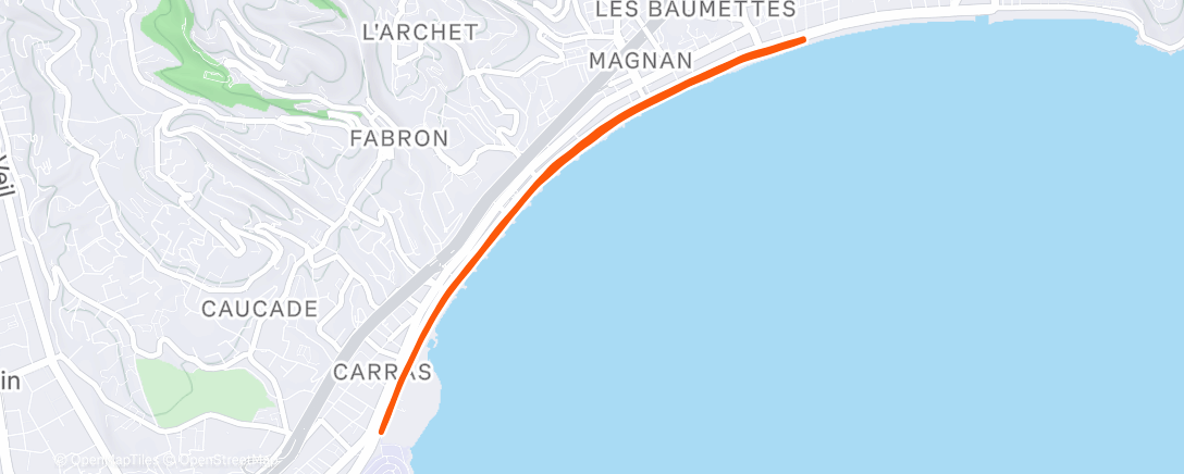 Map of the activity, Course à pied en soirée