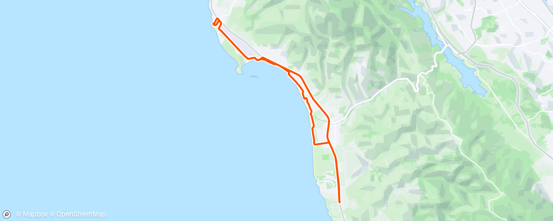 Map of the activity, Moss Beach to Cowell Ranch Beach access and back. Breezy from South