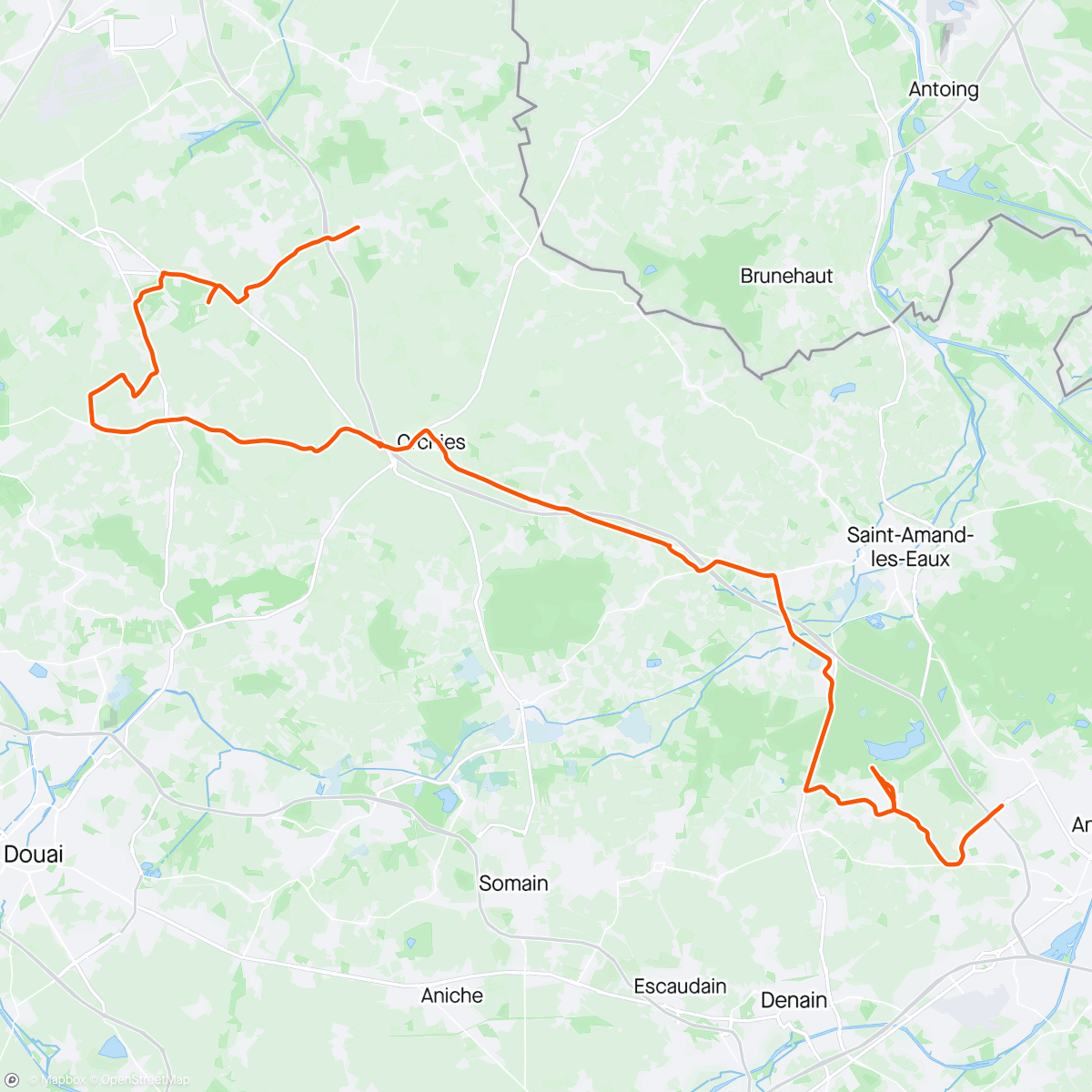 Map of the activity, Mons-en-Pévèle -> Bos van Wallers -> fietsenmaker