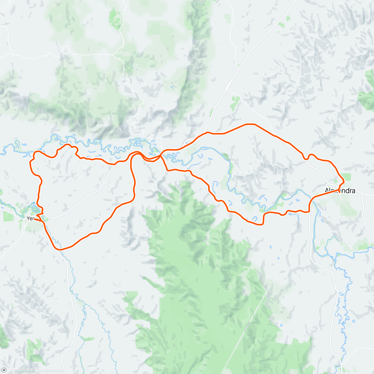 Map of the activity, Yea to Alexandra via Killingworth Rd & Whanregarwen Rd, return via Great Vic Rail Trail. With Andrew, Hylton, Peter & Richard plus special guest appearance by Mark W.