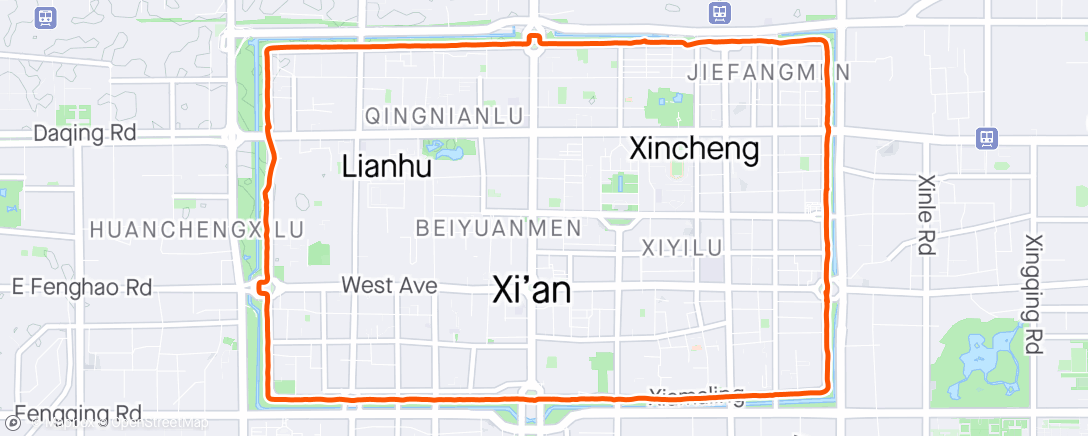 Map of the activity, XiAn Wall Ride - singleGear Tandem with my daughter at 34°C @10:00