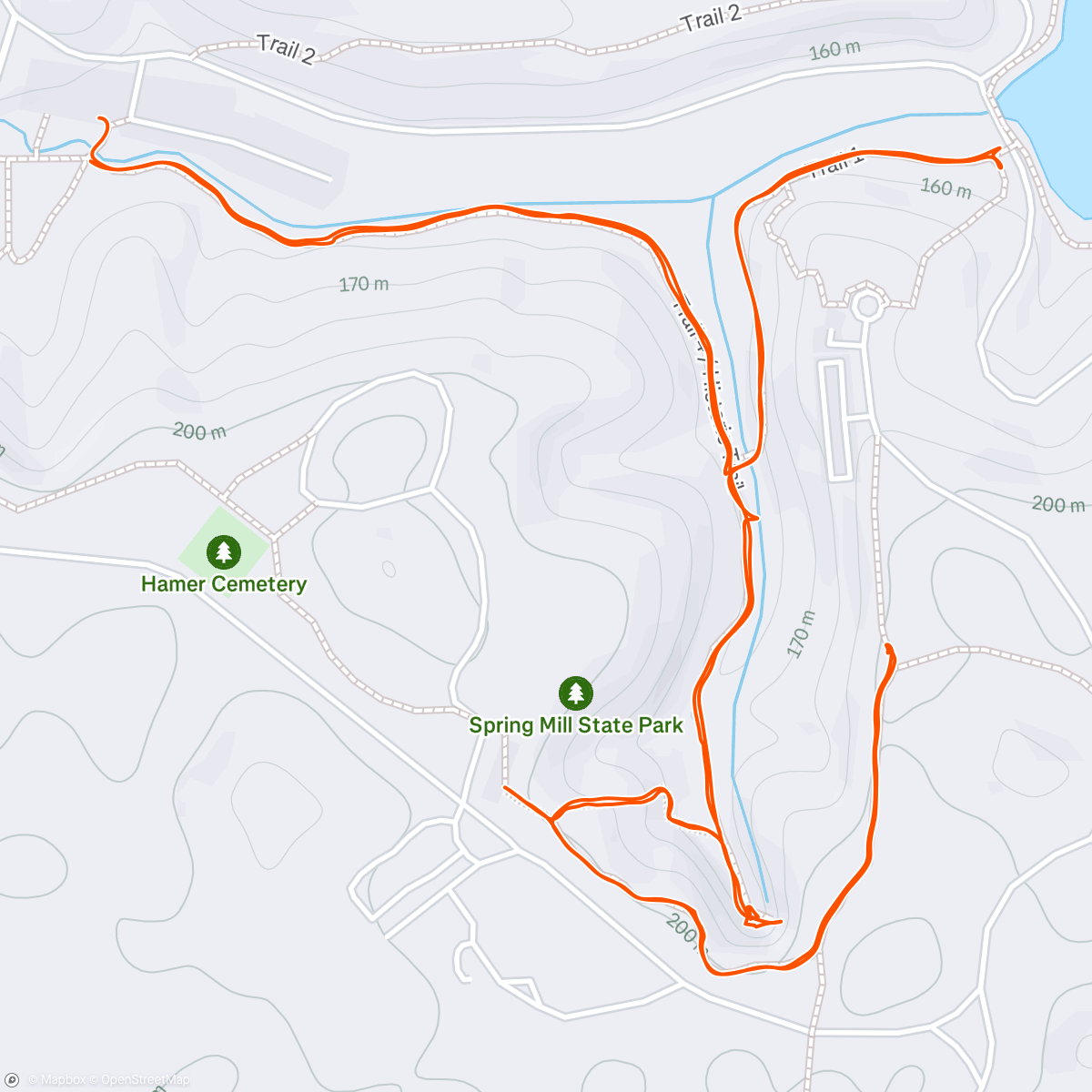 Map of the activity, Spring Mill Park: Donaldson Cave Jog