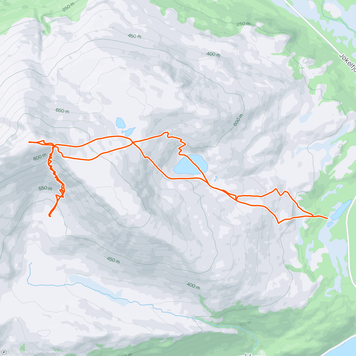 Map of the activity, Øvre Tverrelvtinden