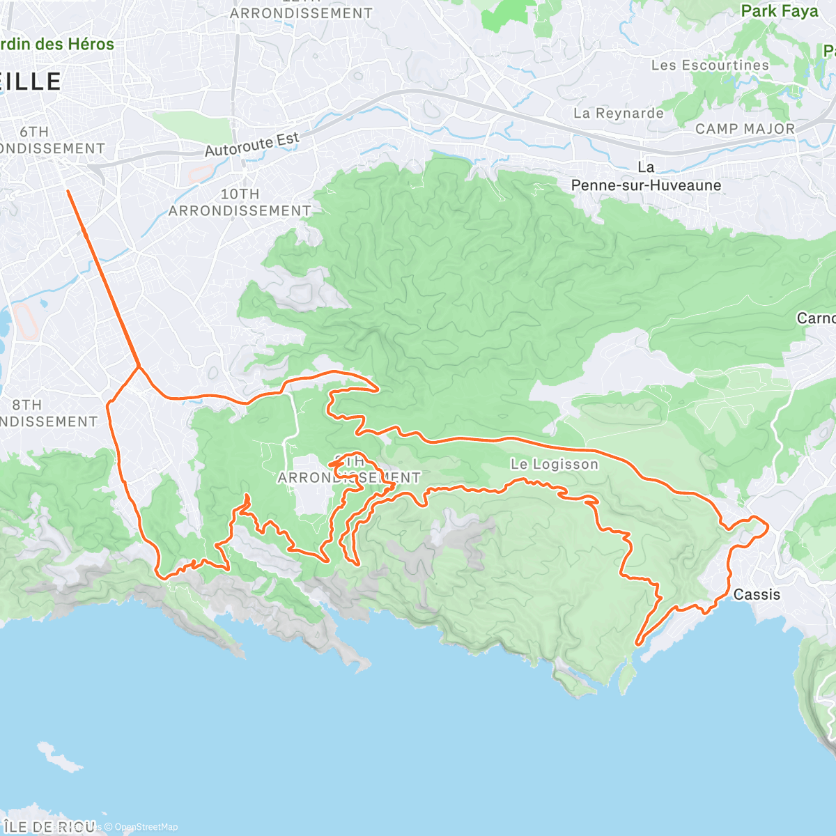 Map of the activity, Cycling