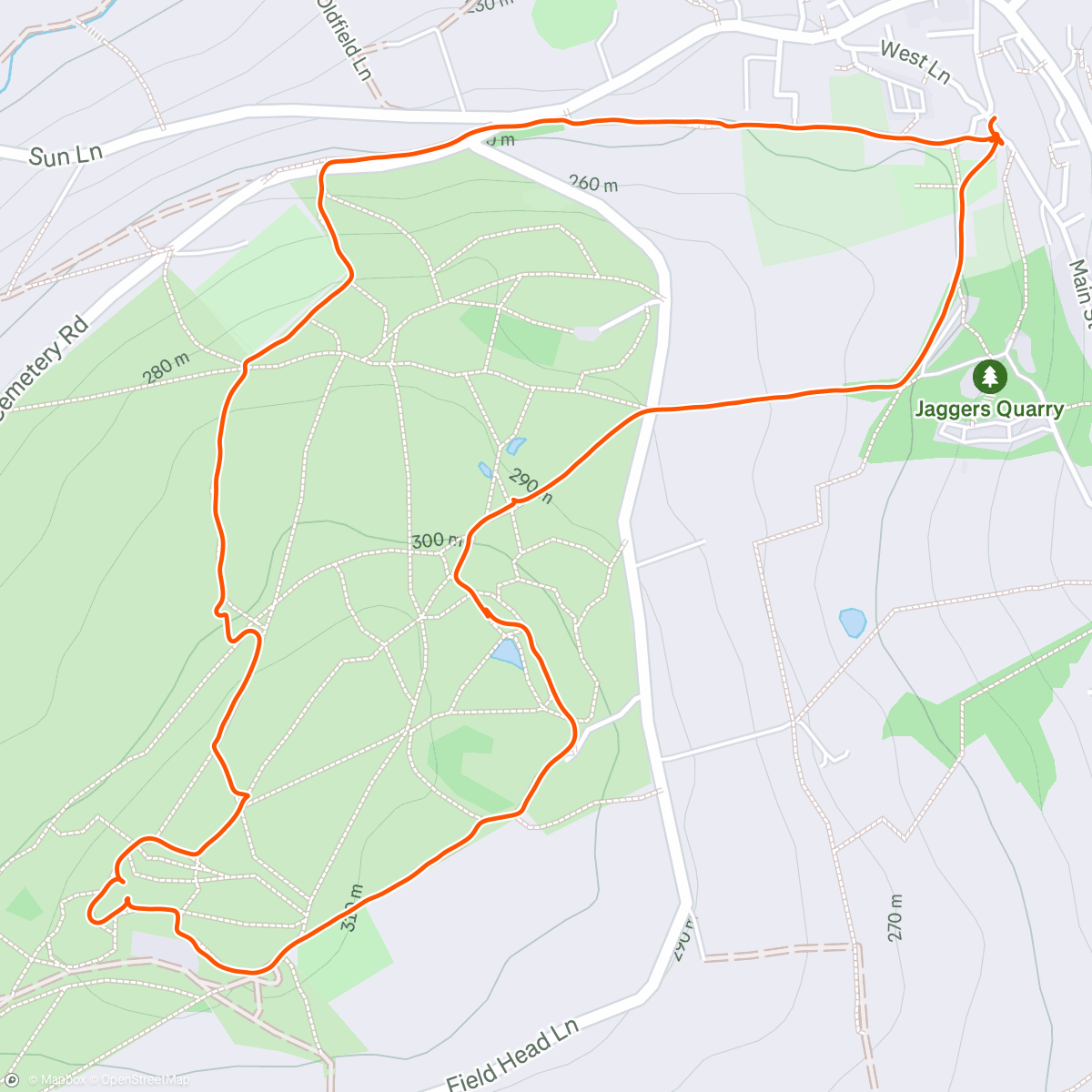 Map of the activity, Jane's heart trail run