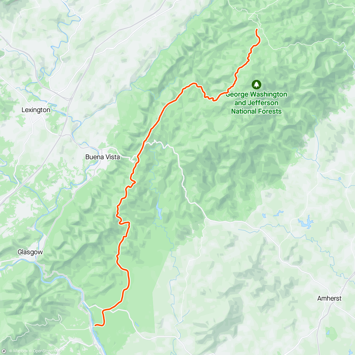 Map of the activity, SOTR training ride - Blue Ridge Parkway - Whetstone Ridge and back - 20 riders.   Everyone did their own thang 😎