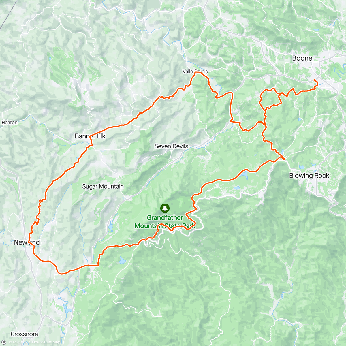 Map of the activity, Boone - Day 6, our last ride in Boone