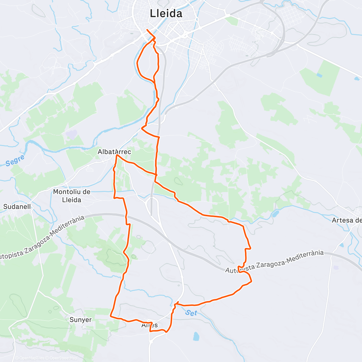 Map of the activity, Bicicleta de montaña eléctrica por la tarde