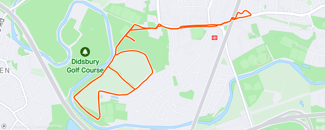 Map of the activity, Includes Fletcher Moss Parkrun (22:41)
