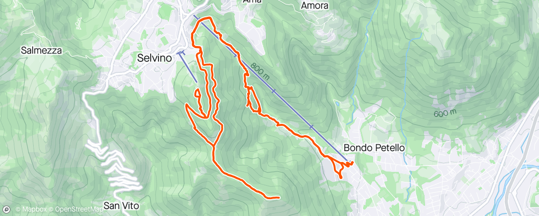 アクティビティ「Sessione di trail running mattutina」の地図