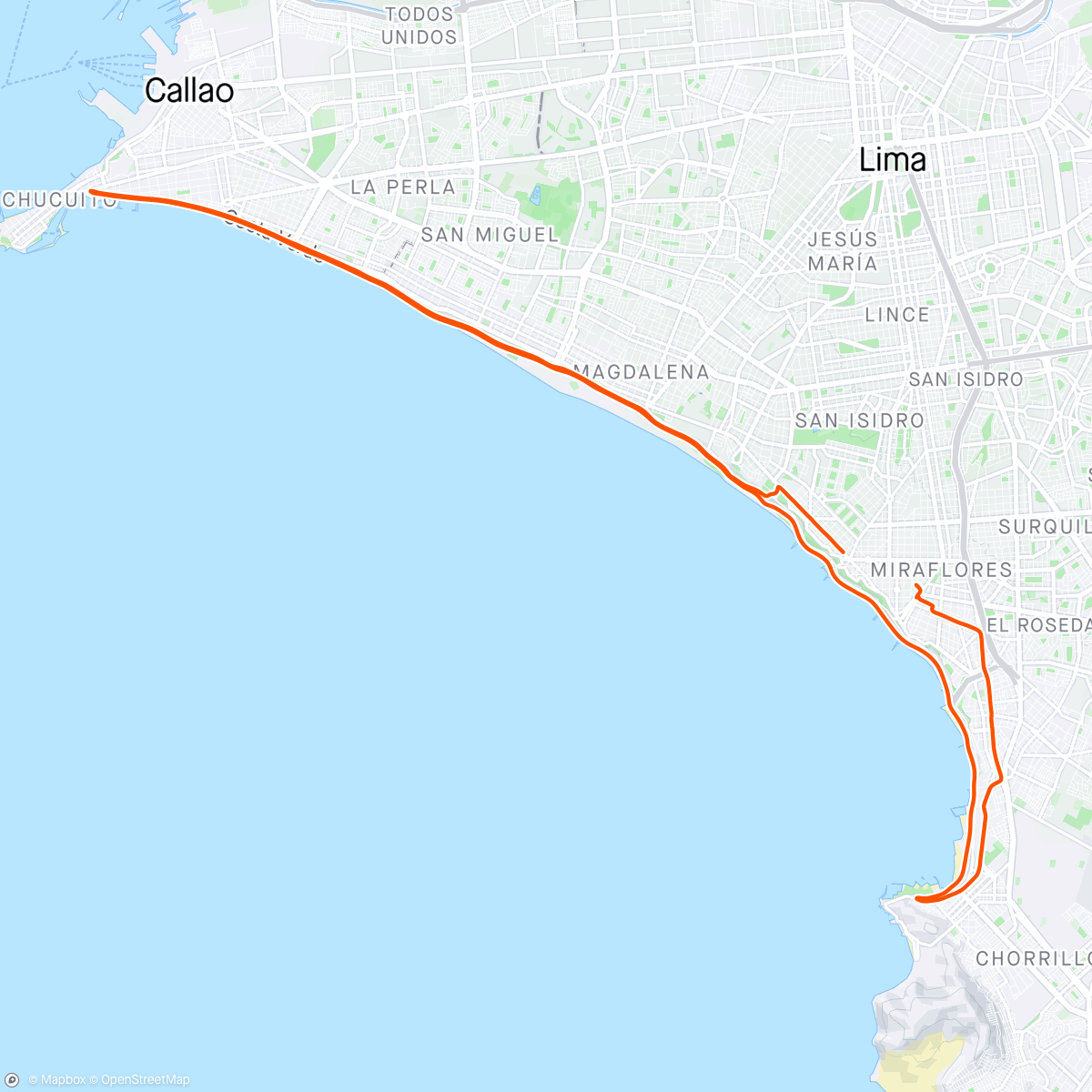 Map of the activity, Costa Verde - Callao bis Chorrillos