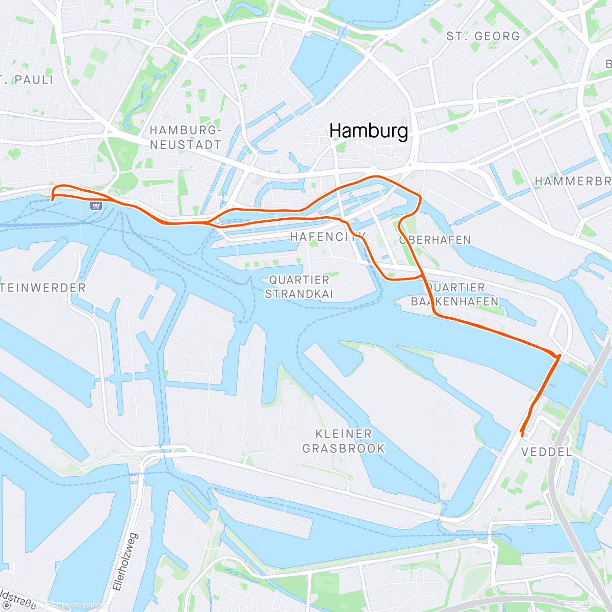 Map of the activity, Evening Run | Back to Hamburg
