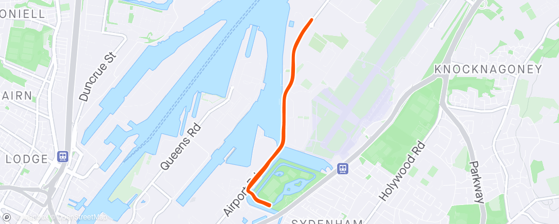 Mapa da atividade, OAC 5 minute repeats @marathon pace. I could probably do 3.30 pace for a fair bit, but getting through North Belfast would be hard I think