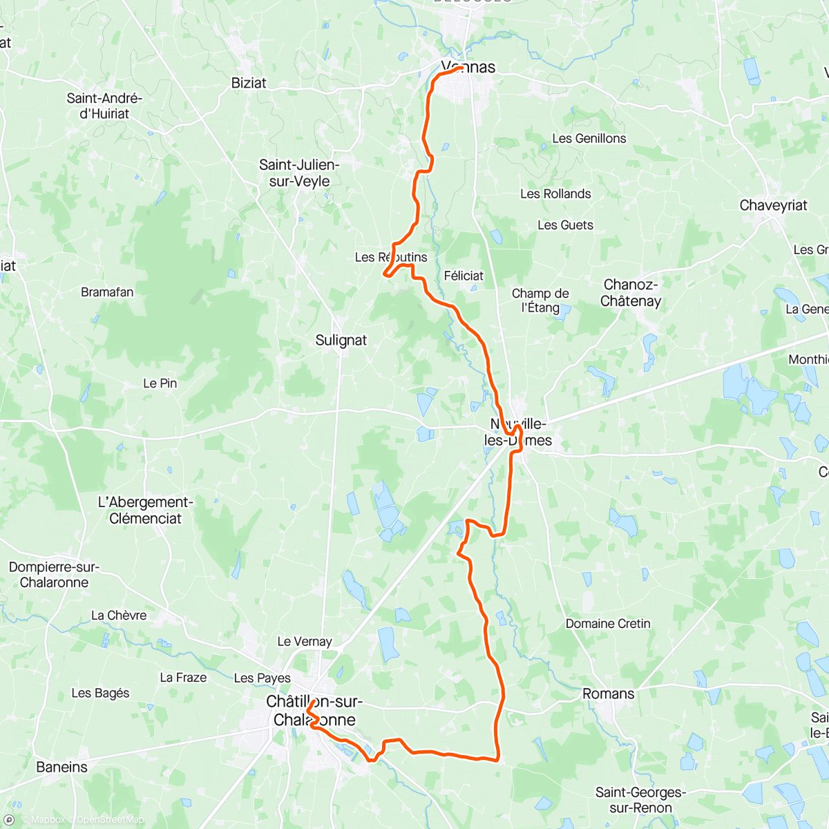 Map of the activity, Semi marathon Bresse Dombes