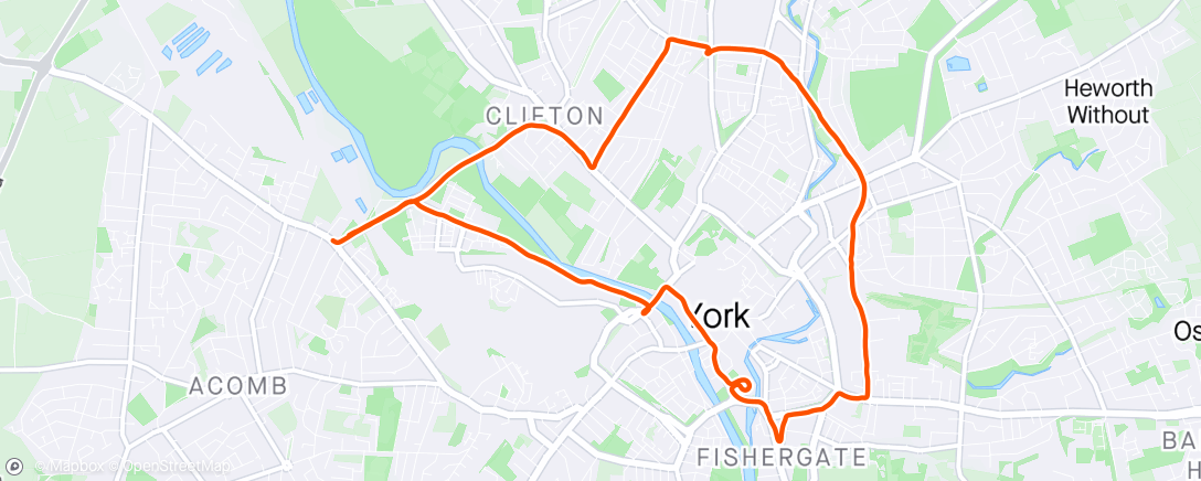 Map of the activity, Baserun exploring some of York’s Orbital cycle paths