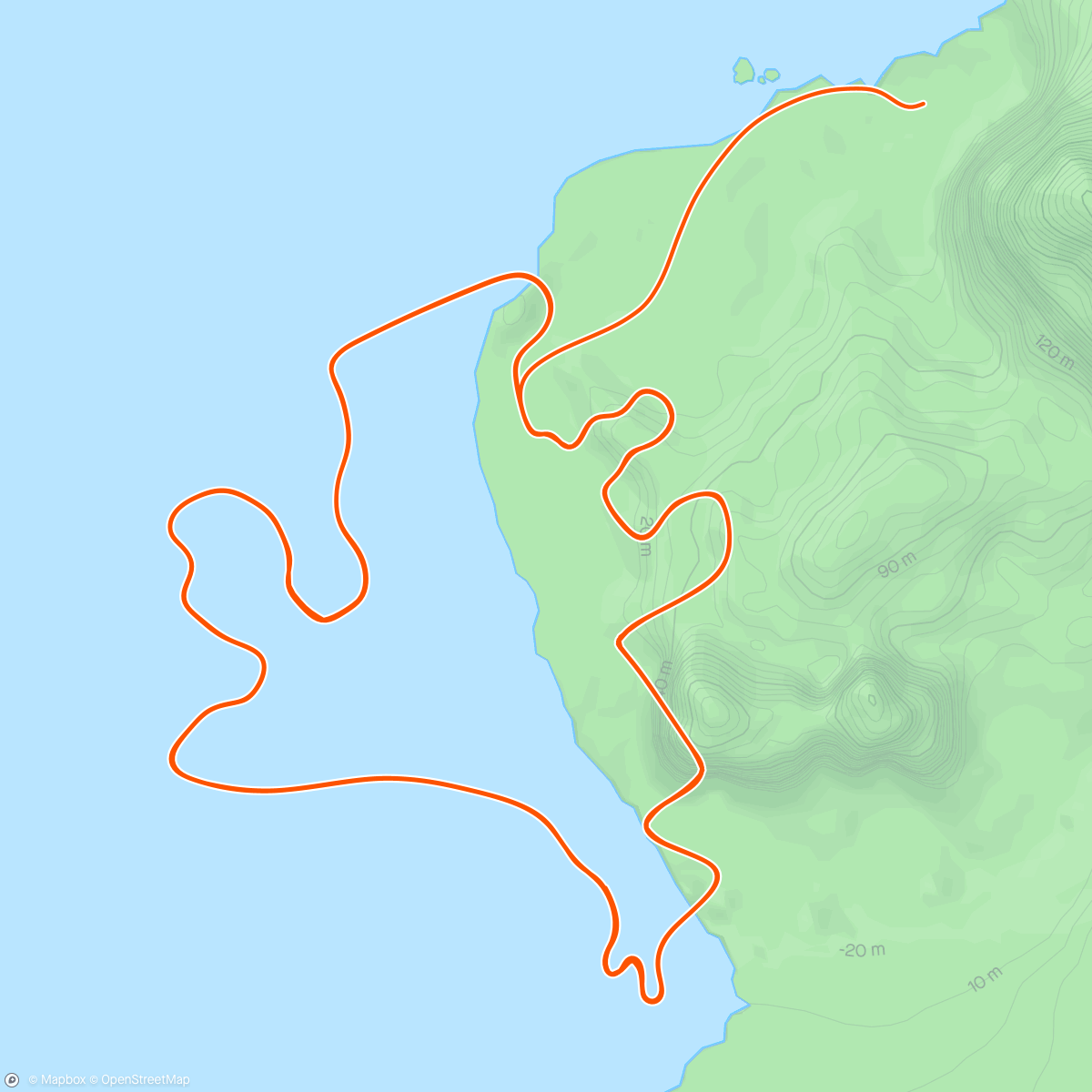 アクティビティ「Zwift - Group Ride: PACK SUB2 Weekend Recovery (D) on Seaside Sprint in Watopia」の地図