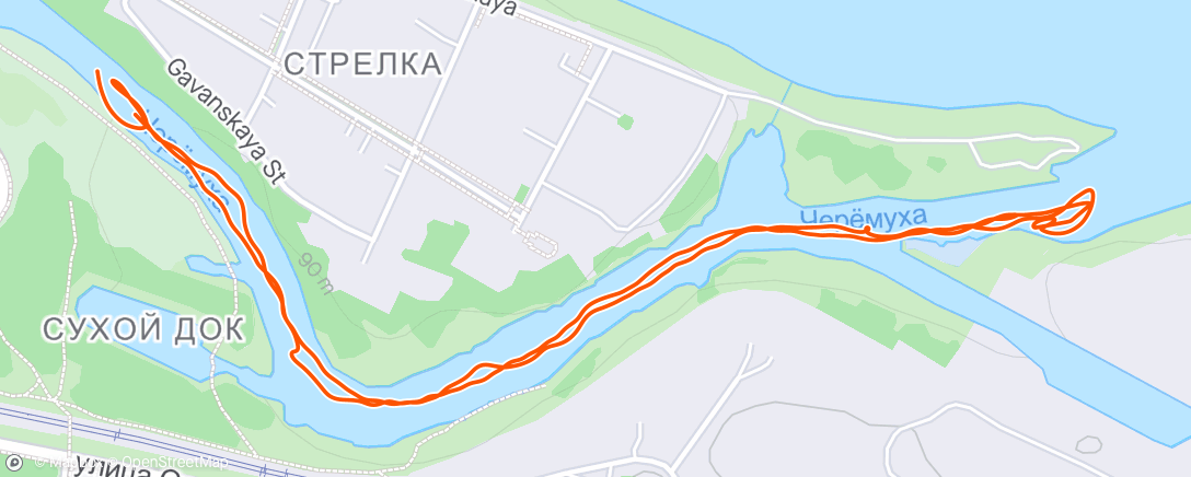 Map of the activity, Гребля на доске стоя (после обеда)
