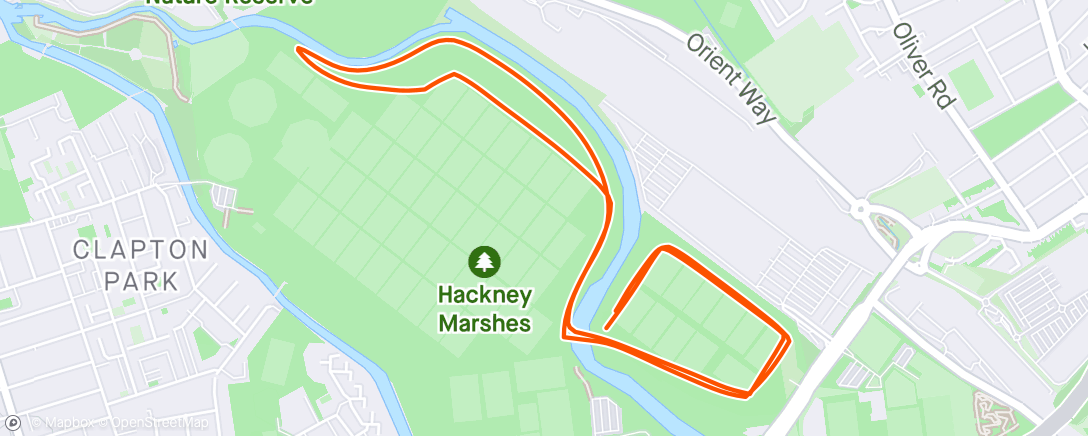 Map of the activity, Hackney marshes parkrun