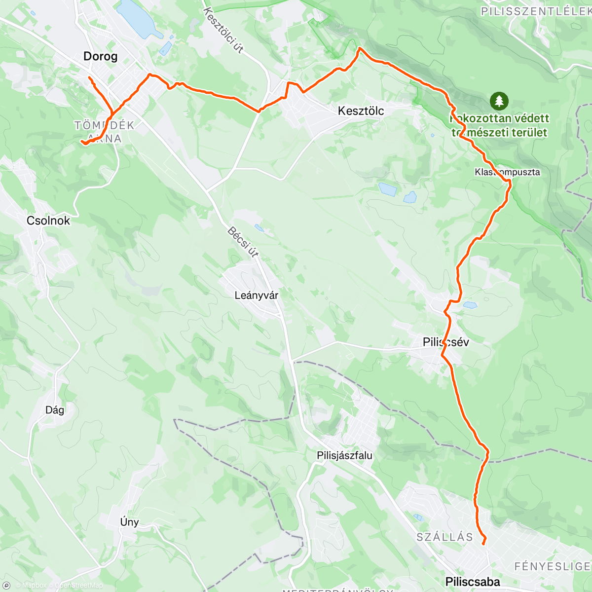 Map of the activity, OKT 12: Dorog - Piliscsaba