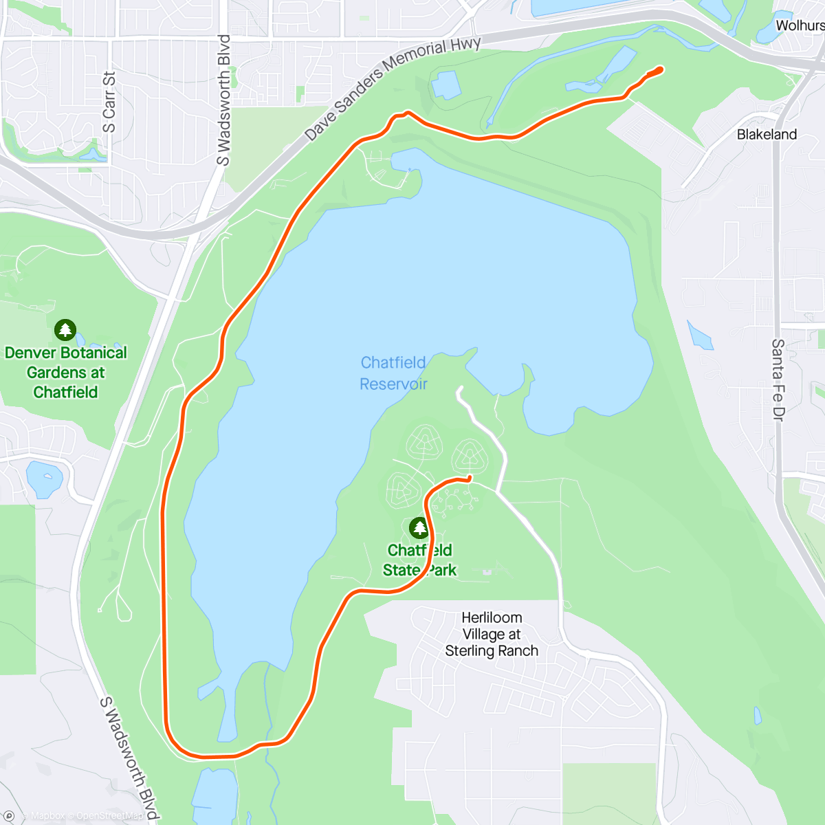 Map of the activity, ROUVY - Chatfield South to North around Reservior