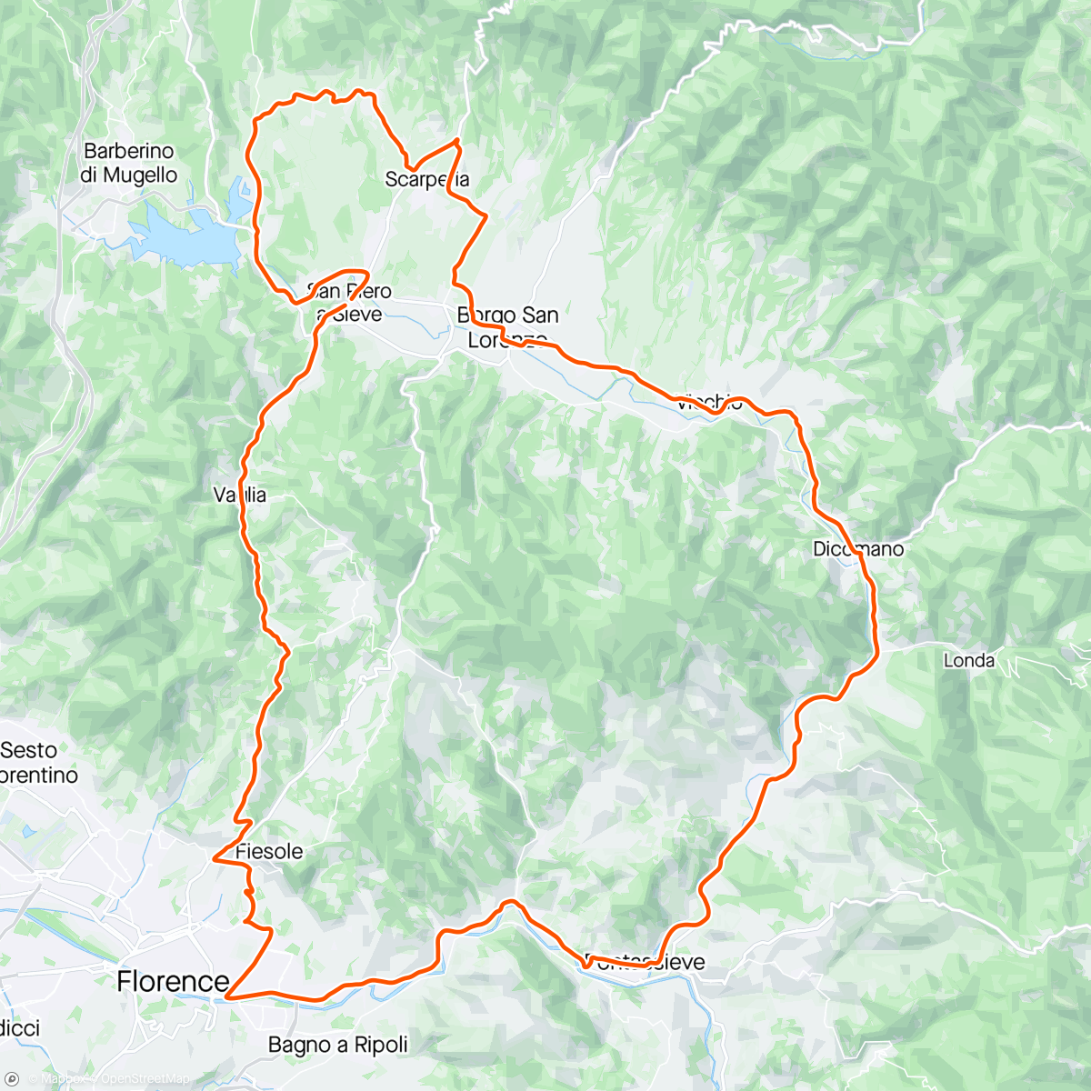 Map of the activity, Pratolino / Fiesole / Pontassieve /Dicomano / Scarperia / Sant'Agata / Galliano