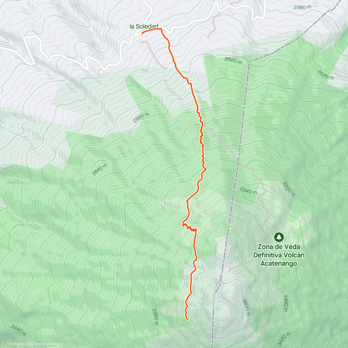 Map of the activity, Down from Acatenango
