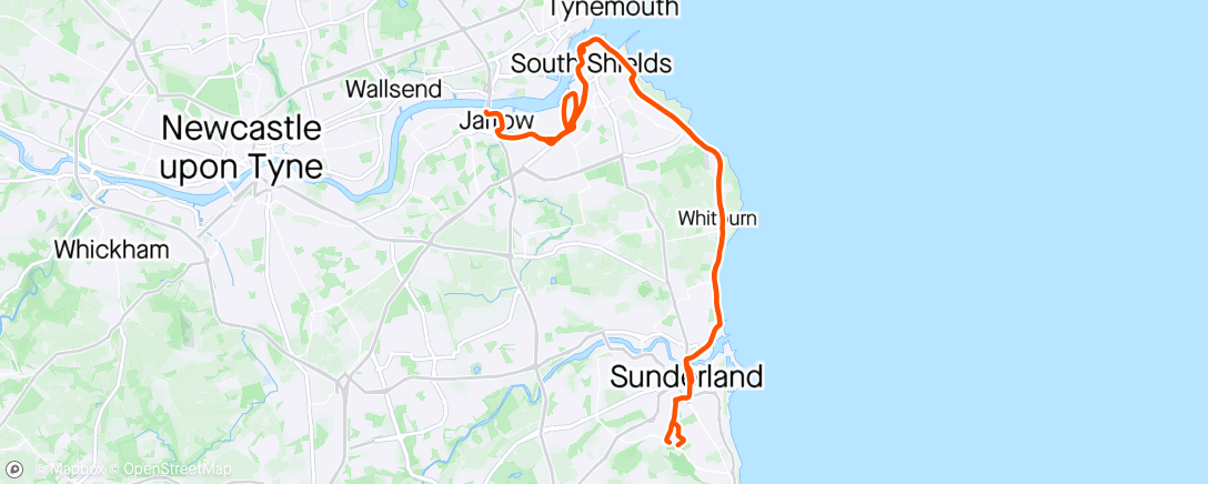 Map of the activity, Tyne tunnel and back