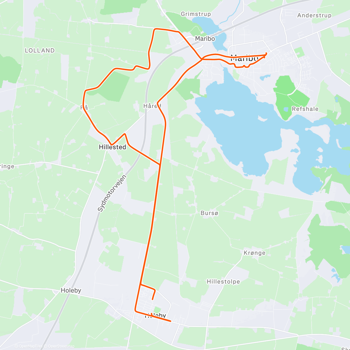 Map of the activity, Holeby – Maribo – N 54.77729°, E 11.46331°