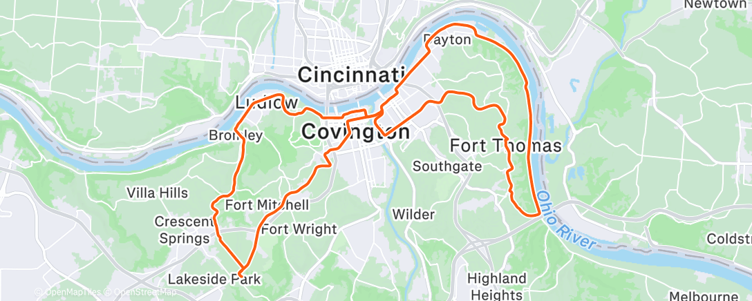 Map of the activity, Sunday Cafe Ride