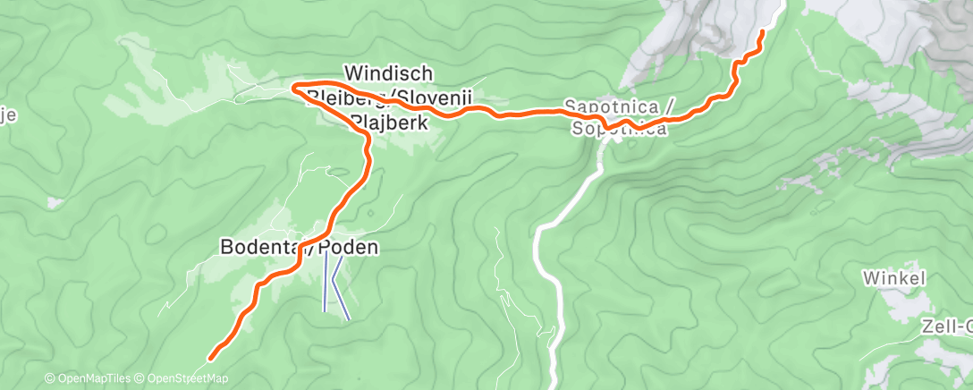 Map of the activity, Kinomap - Austria | Tscheppaschlucht ➡️ Loibltal ➡️ Windisch-Bleiberg ➡️ Bodental