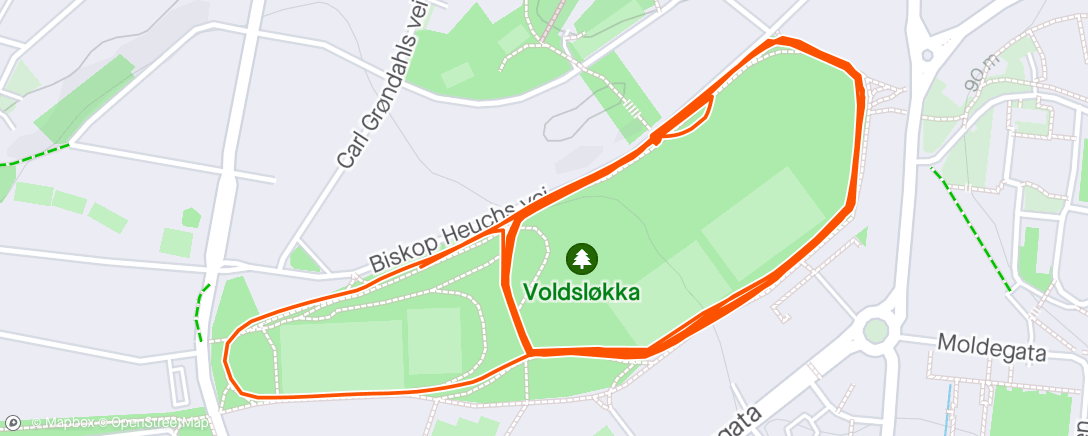 Map of the activity, 4x1000m på Voldsløkka