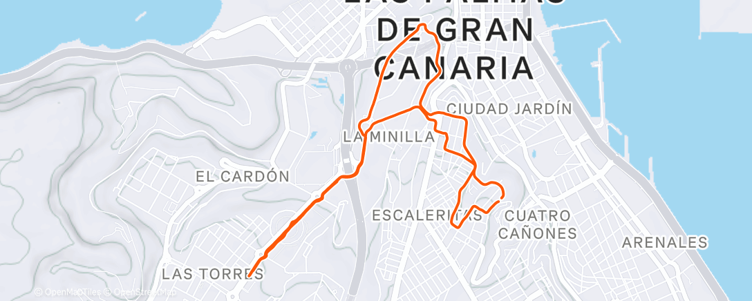 Map of the activity, 7x5min uphill 🥳