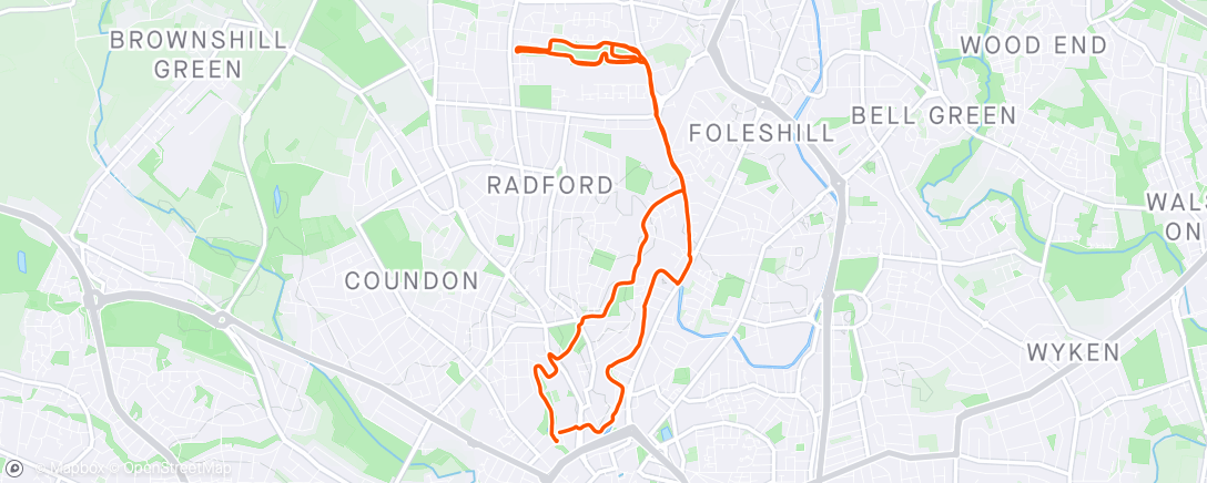 Map of the activity, To Holbrooks parkrun (and back)