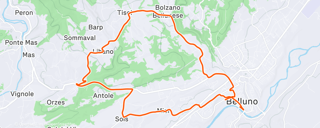 Map of the activity, Pedalata pomeridiana