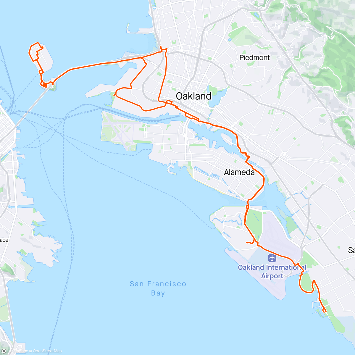 Map of the activity, Alameda to Treasure Island.. April 2024