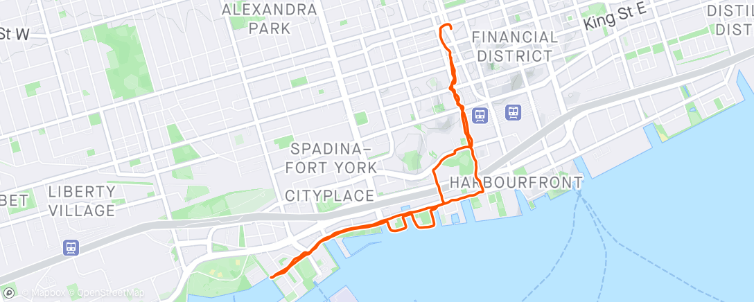 Mapa da atividade, Morning Run in downtown Toronto along lake Ontario.
