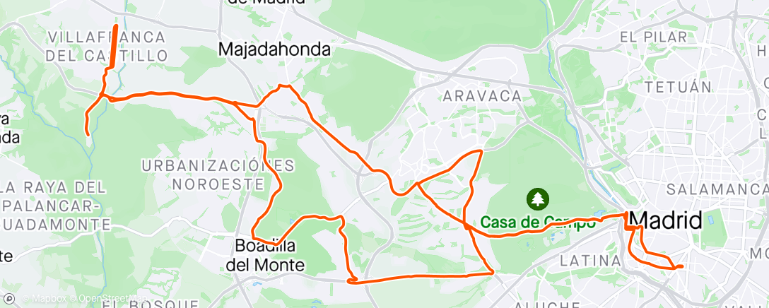 Map of the activity, CASA - CDC - Majadahonda - Cuesta Nueva + Bucle Villafranca del castillo/Antenas - Majadahonda - Monte Príncipe - Ciudad de la Imagen - Húmera - CDC - CASA