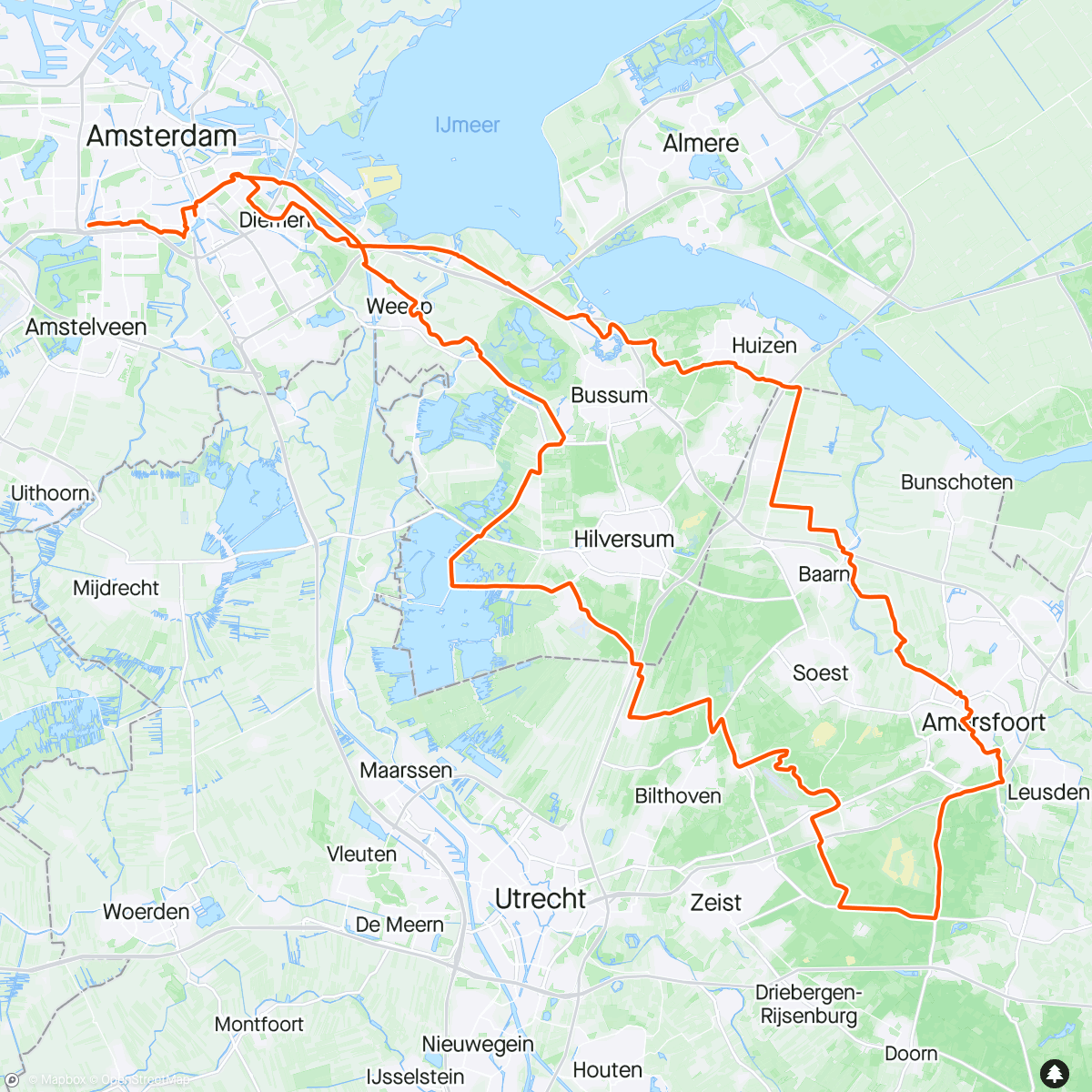Map of the activity, PEAK Cycling zondag Amersfoort rit met lunch bij Gerben 😎🌞🚴