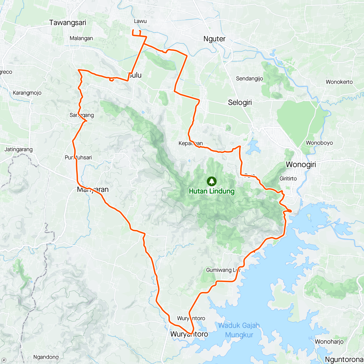 Map of the activity, Wonogiri via Sanggang Ride