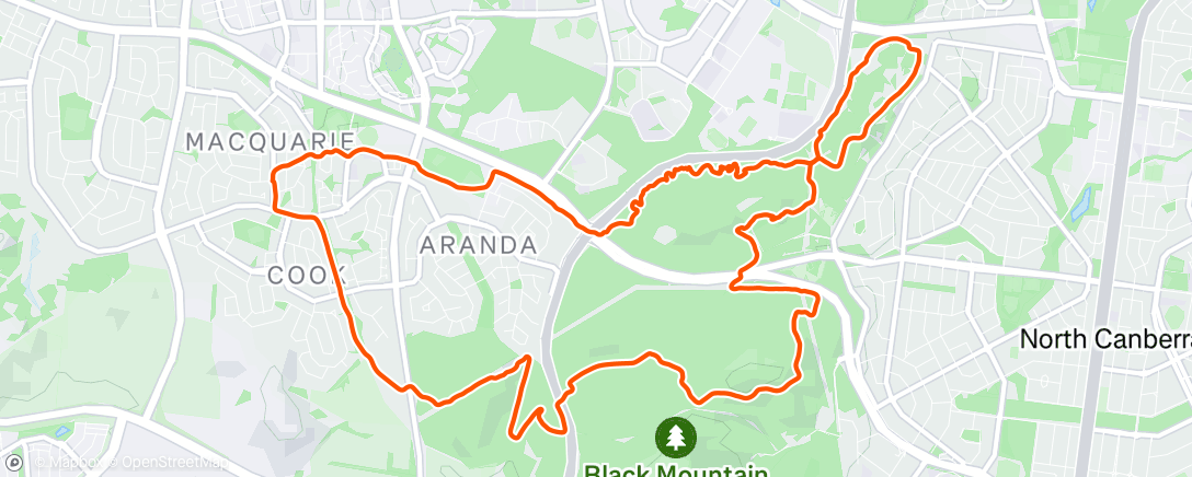 Map of the activity, Aranda - Black Mt - O’Connor - Bruce MTB