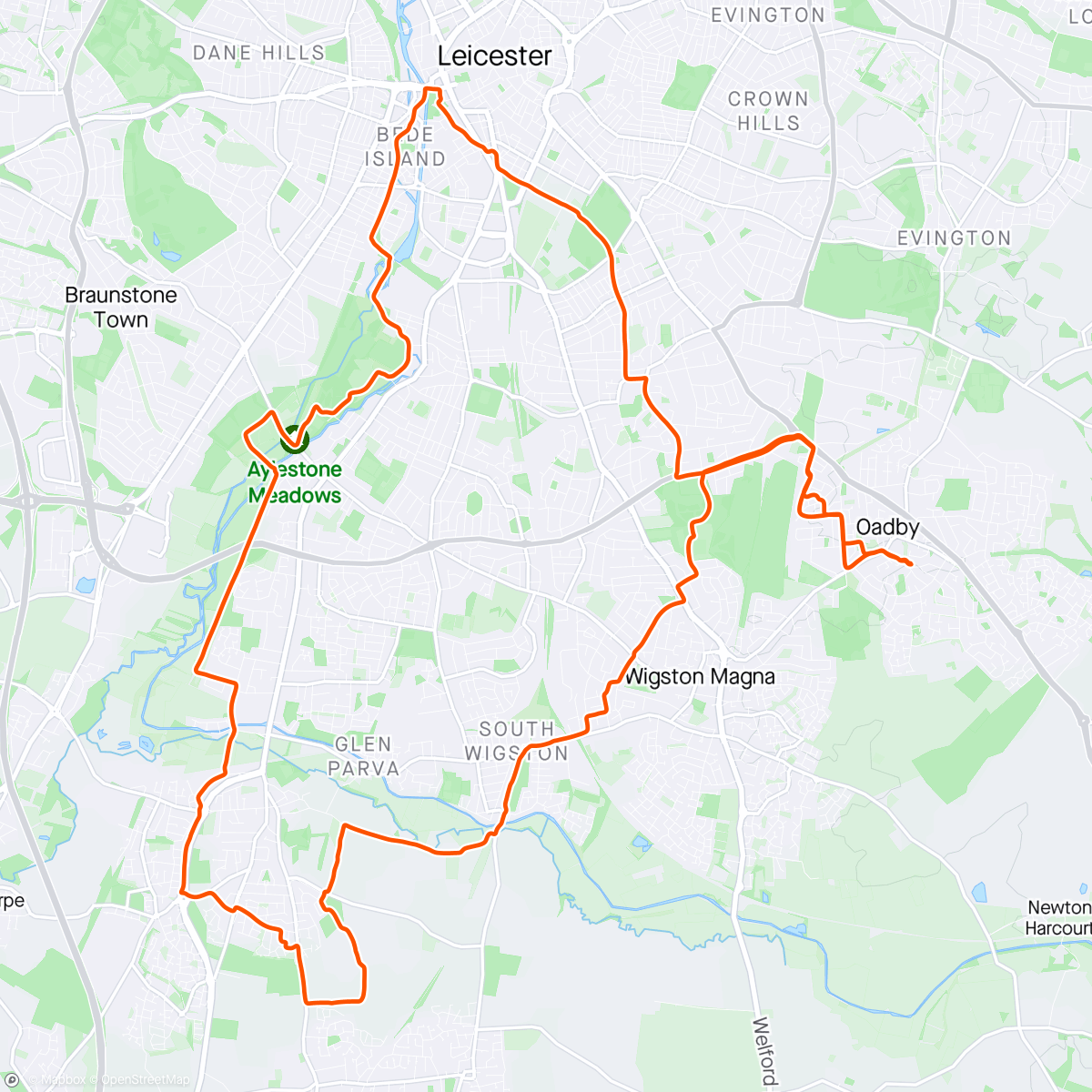 Map of the activity, Castle and Aylestone meadows gravel loop 🇺🇦