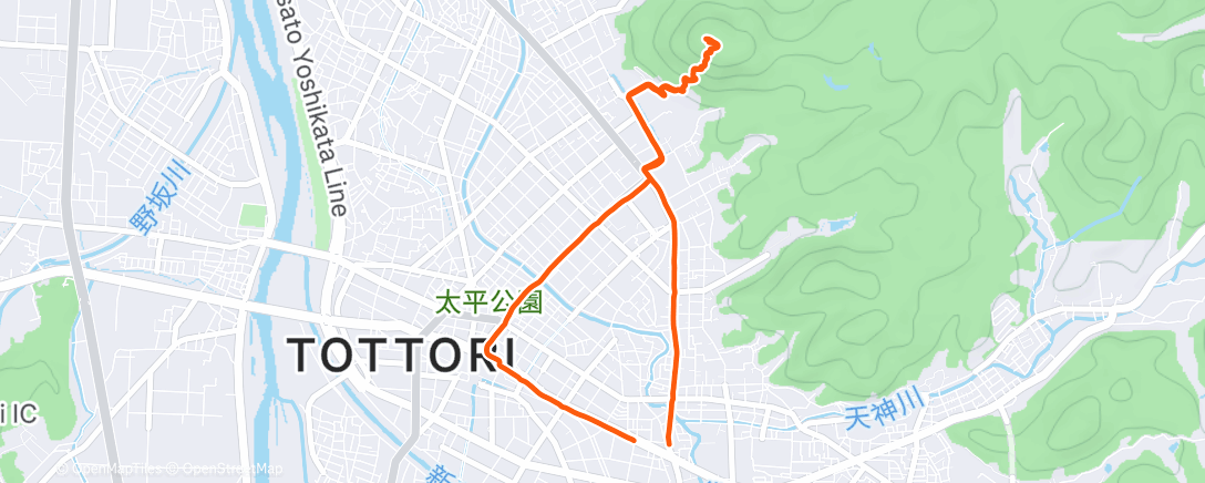 Map of the activity, 夕方のトレイルランニング