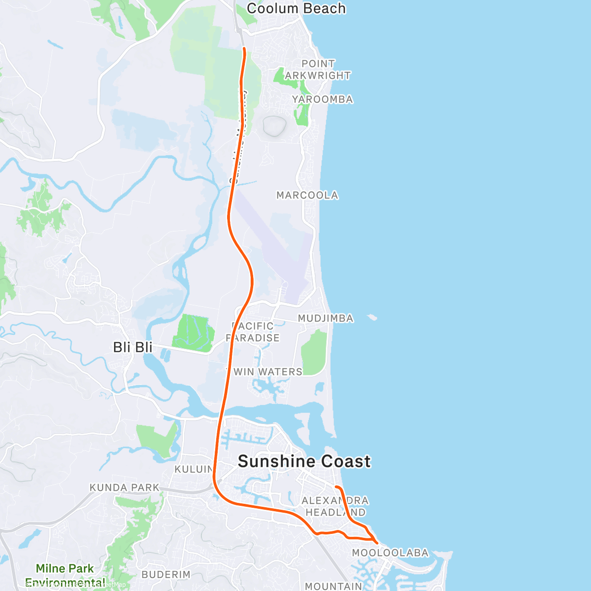 Map of the activity, ROUVY - IRONMAN 70.3 Sunshine Coast (1st loop)